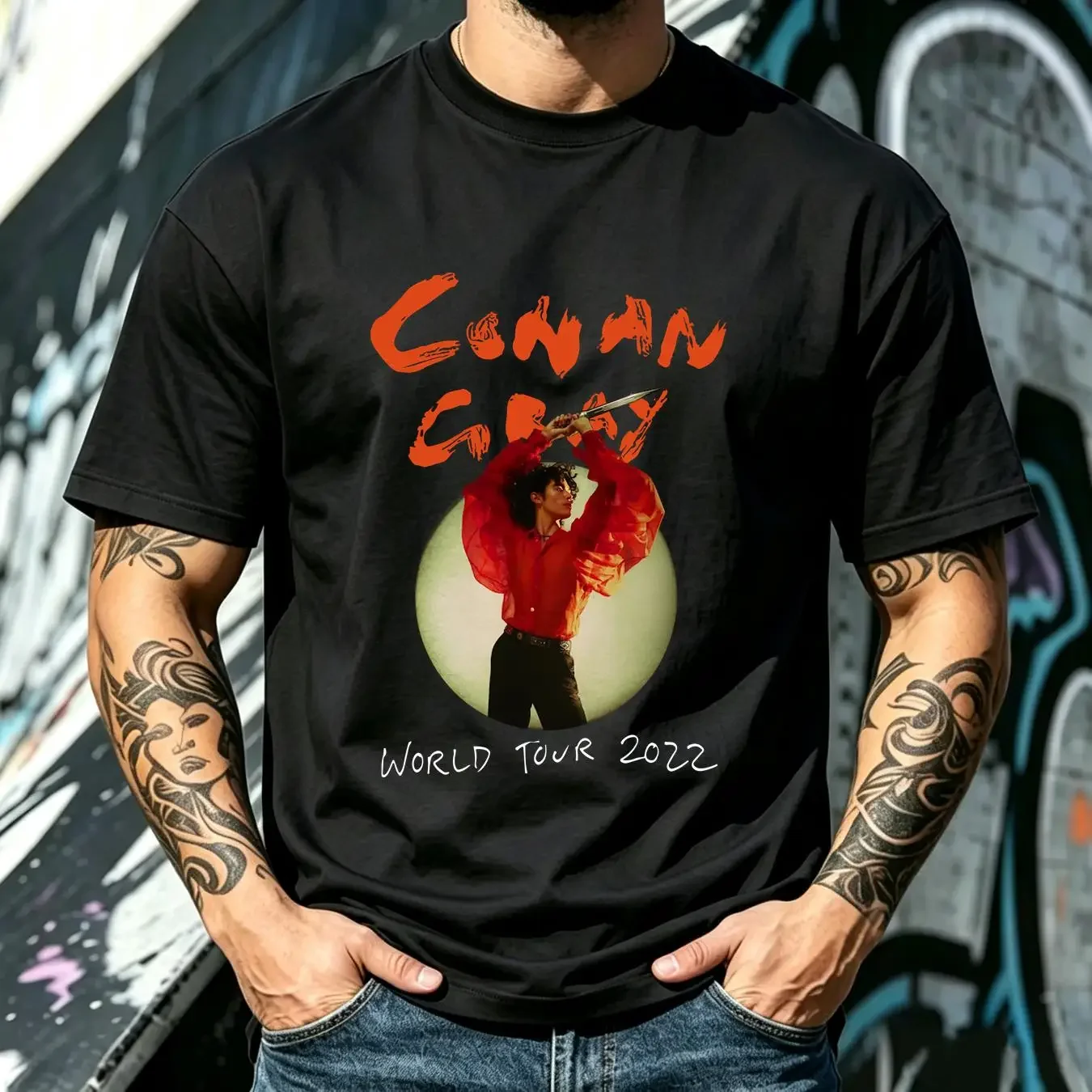 washed T Shirt Conan Gray North American World Tour 2022 Black S 4XL TE145 vintage Washed homme Breathable Soft fashion