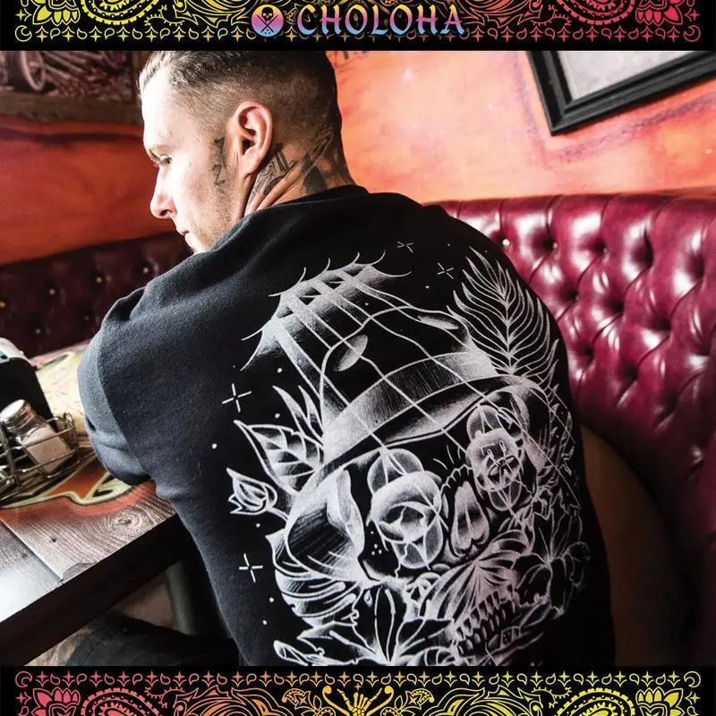 Sullen Art Collective Overcast Skull Face Flowers Choloha Black Shirt SCM1691