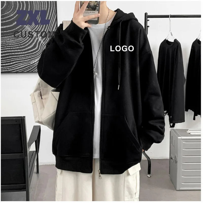 

Spring Autumn Zip Hoodie Loose Sweatshirt Men's Jacket Coat Personal Company Group Logo Custom Men Women Tops Print Embroidery