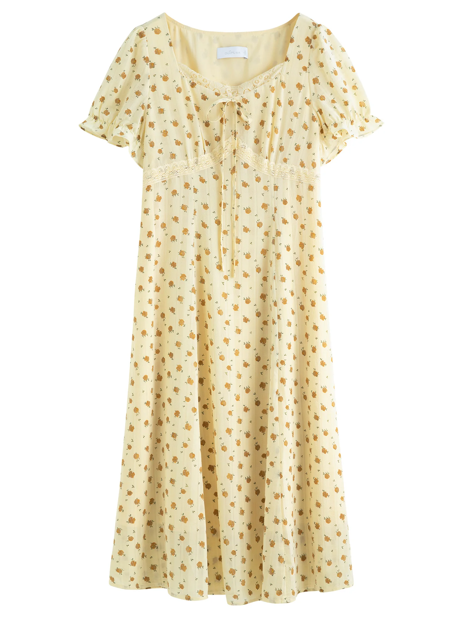 DUSHU Elegante op maat gemaakte halflange grote maten dames Franse kanten patchwork bloemenjurk 2025, zomer nieuwe jurken 25DS82823