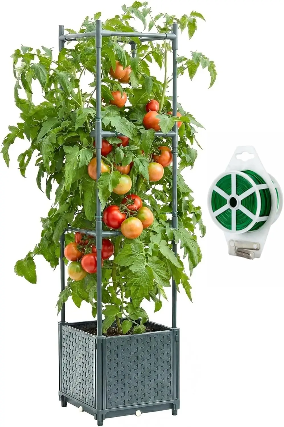 

Raised Garden Bed Tomato Planter Box with Trellis, 41.3" Tomato Planters Cage w/Self-Watering for Climbing Plants Vegeta