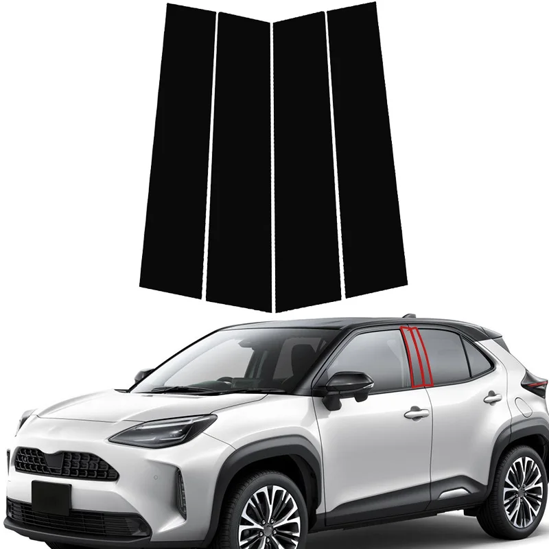 4Pcs/set Glossy Black Car BC Pillar Post Cover Trim For Toyota Yaris Cross XP210 2020-2027 Auto Window Door Column Sticker