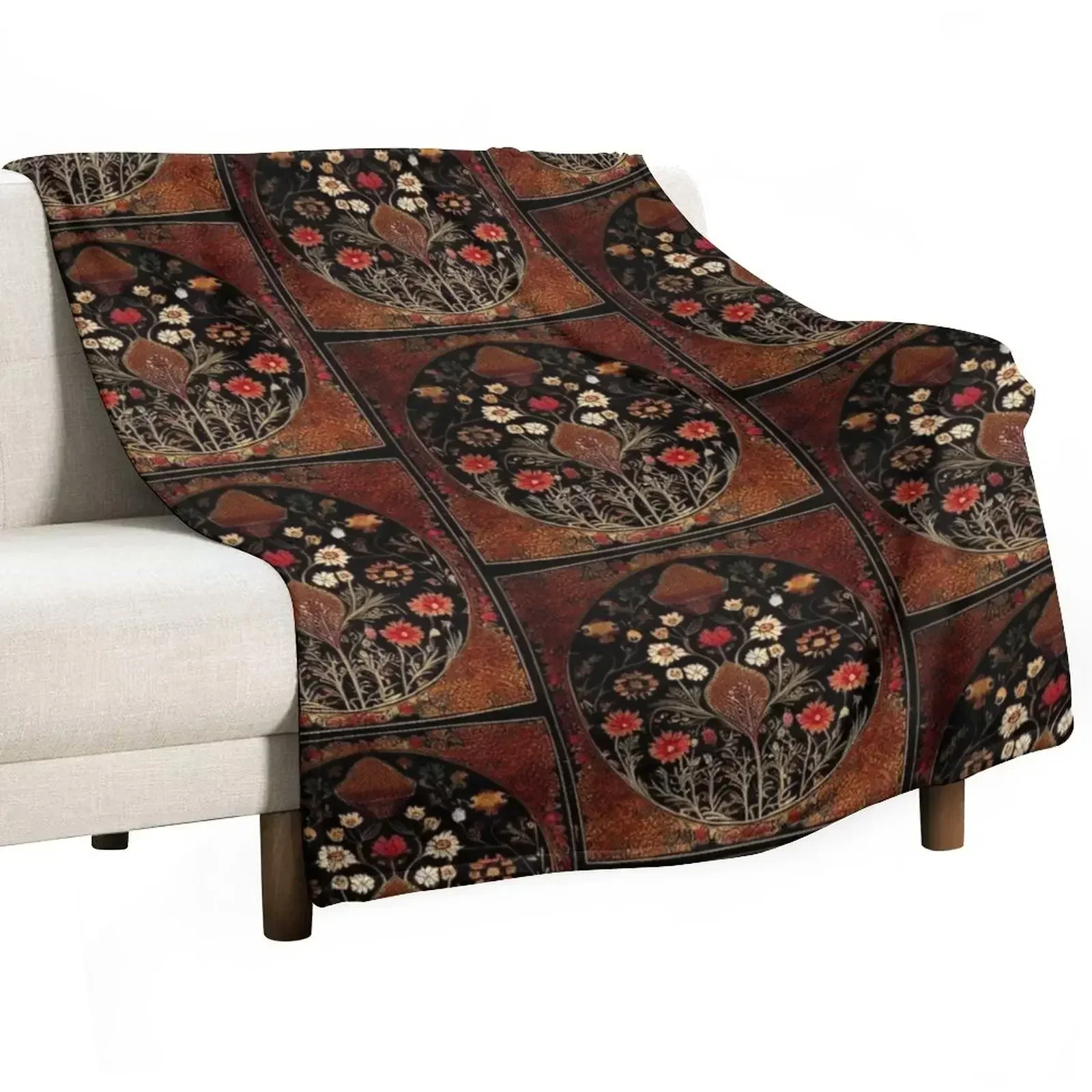 New Kashmiri carpet Floral pattern black red and gold Throw Blanket for sofa Bed Fashionable Travel Plush Blankets