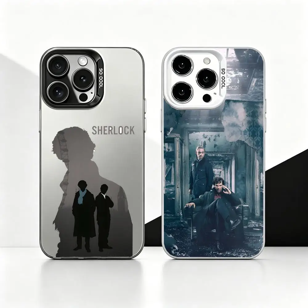 Funda para Teléfono Drama - S-Sherlock para iPhone 17 16 15 14 13 Pro Max Air, Acabado Mate Láser Metálico Aurora, Cubierta de Lujo