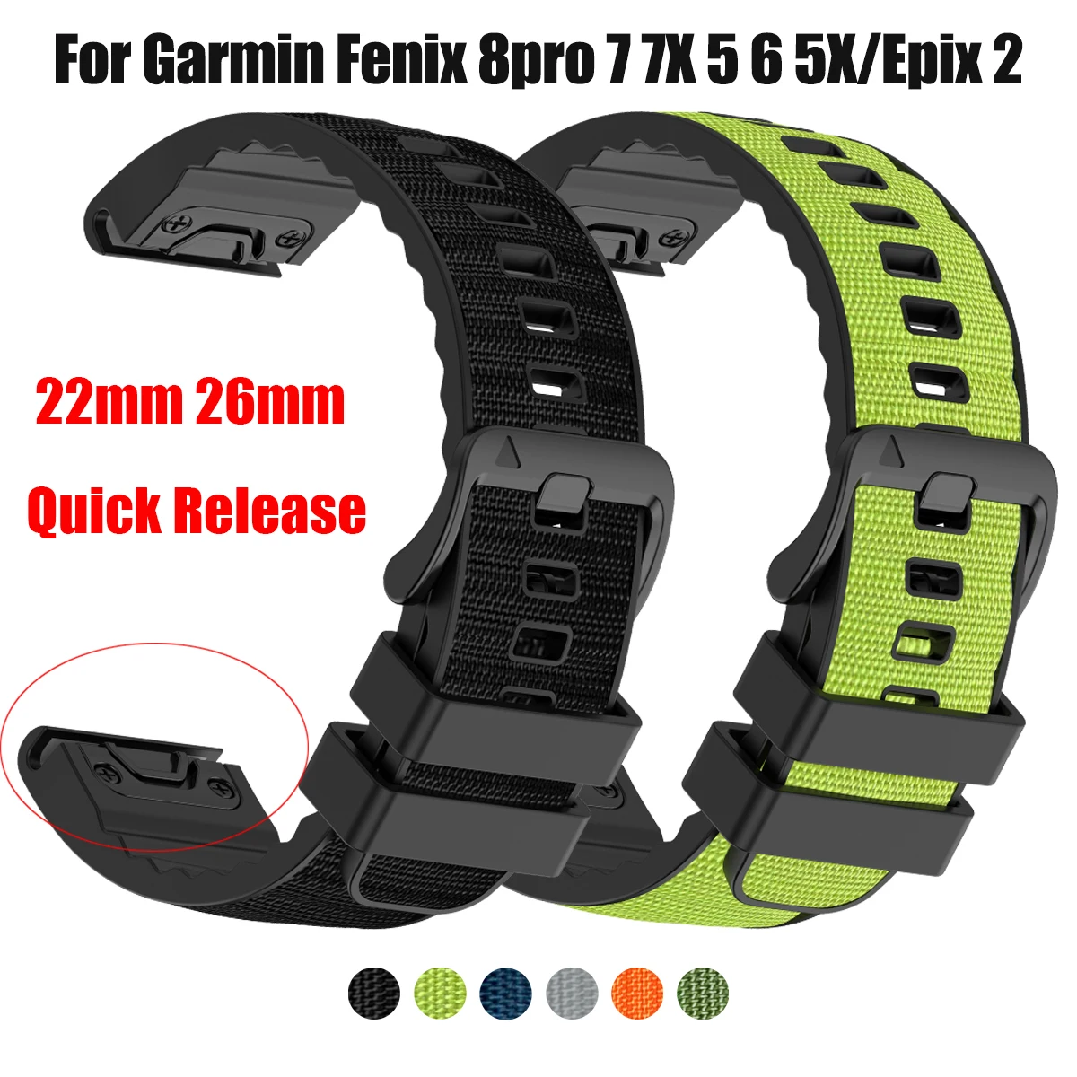 26mm 22mm Nylon Silicone Strap For Garmin Fenix 8 PRO MICROLED AMOLED Bracelet Wristband Fenix 7X 7 6X 6 Tactix 8 Epix Pro Belt