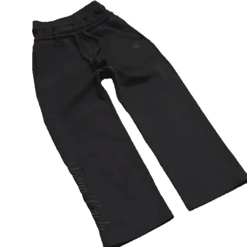 2025 European and American double waisted embroidered sweatpants, men's and women's trendy high street pants, fake two-piece pan