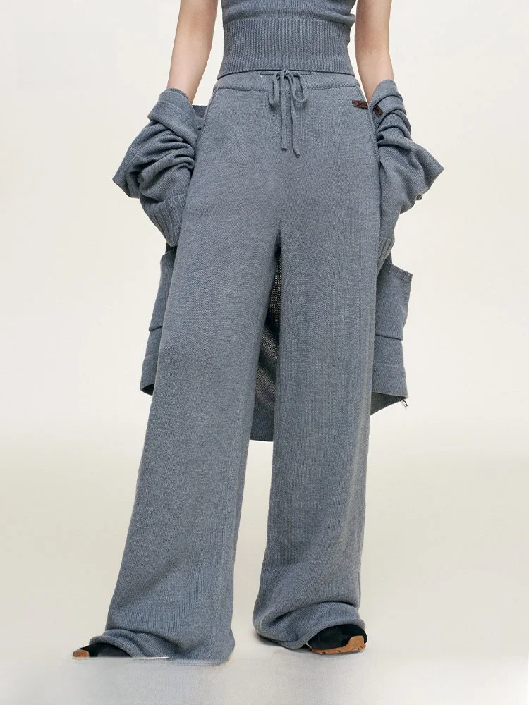 

Вязаные шерстяные повседневные брюки Liilou Lazy Sle в пол, с высокой талией, прямые, удобные, с эластичным поясом