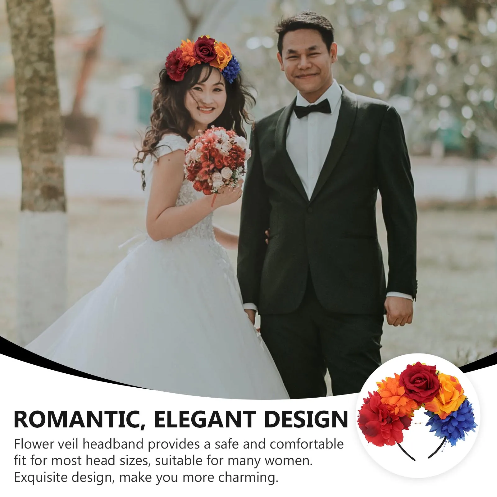 

Simulated Rose Floral Crown Hair Hoop Flower Headdress Wreath Headband for Women Girls Wedding Party Photo Shoots Elegant