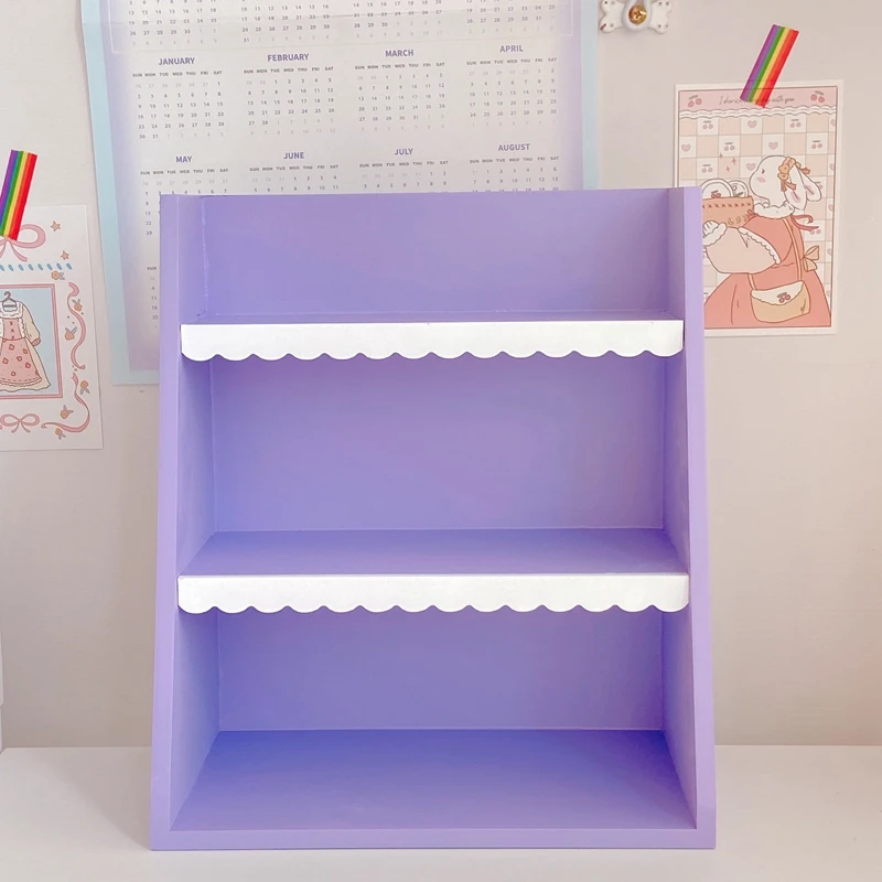 Pink Wooden Storage Rack Desktop Shelving Blind Box Storage Rack DIY Doll Storage Display Cabinet Cosmetic Storage Rack