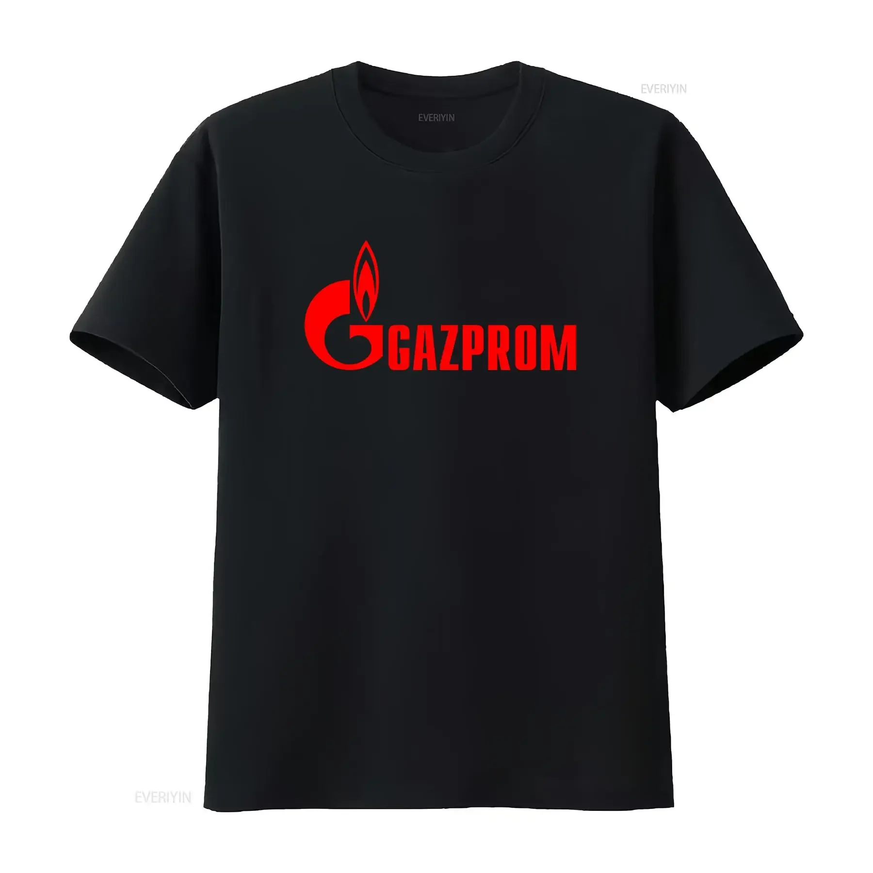 Gazprom Russian Oil Company Logo Herren-T-Shirt in Schwarz mit Flammen-Design, Größen S bis 5XL, Vintage-Waschung, vielseitig, lässig, bequem