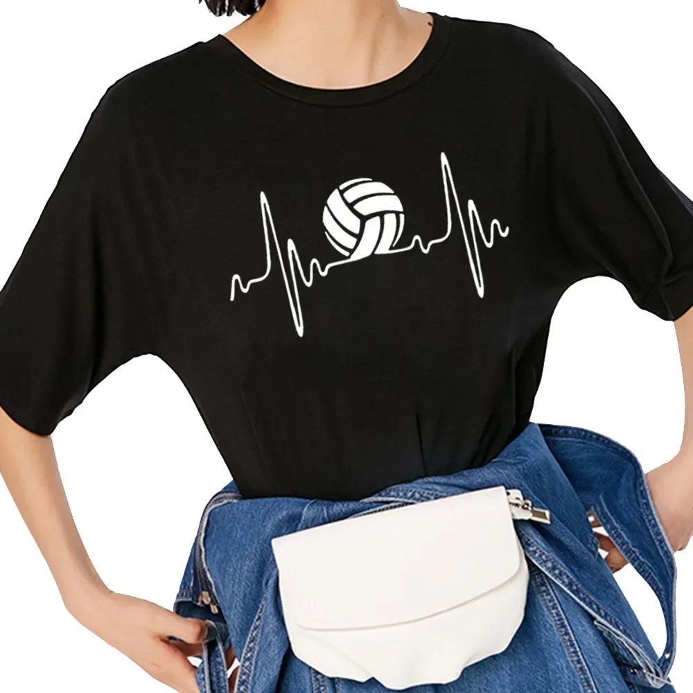 Heartbeat Volleyballs Harajuku T Shirt Funny T-shirt Women Clothing Casual Short Sleeve Tops Tees