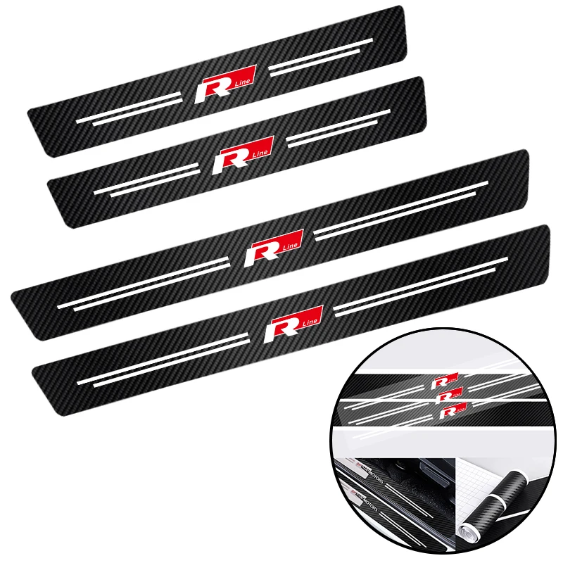 5Pcs Car Door Sill Sticker Anti-scratch Protection Decals For VW R Line GTI Atlas Jetta Touareg Variant Golf Polo Taos Nivus Pas