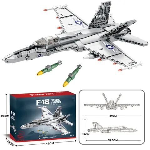 Juego de bloques de construcción F-18 Strike Hornet Fighter, kit de construcción Jet Fighter, juguete para regalo militar para adultos, adolescentes de 14 +, 1387 piezas