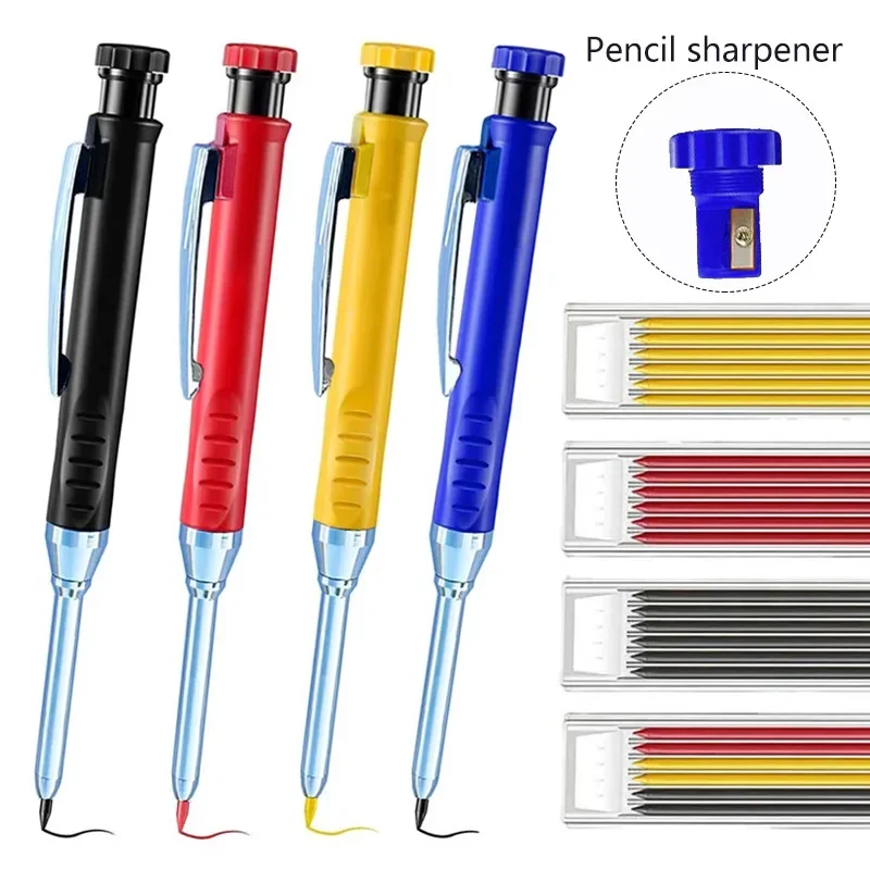 

Solid Carpenter Pencil Set Carpenter Scribing Deep Mouth Marking Tool with Filler Lead and Built-in Sharpener Marking Pencil