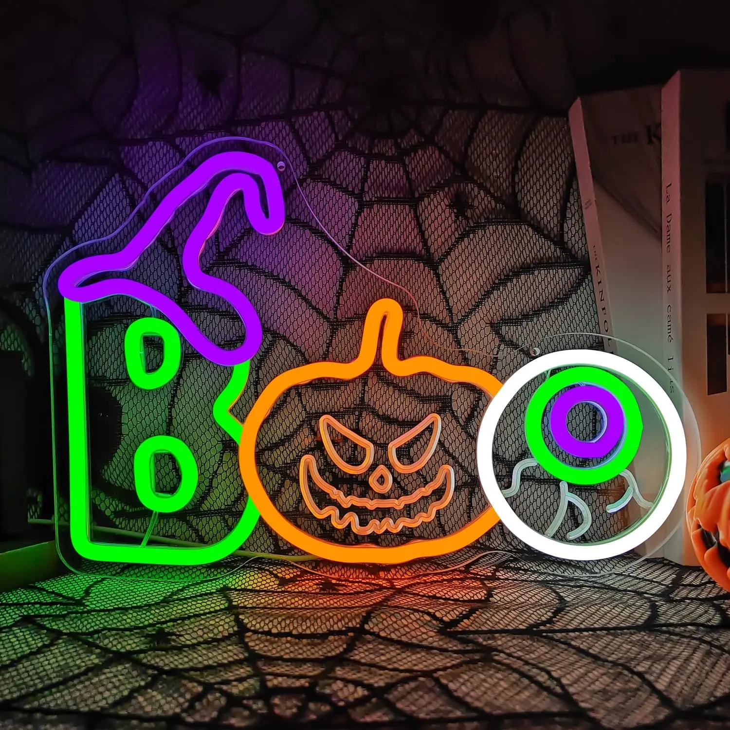 مصباح LED من Spooky Halloween Neon Sign Boo لديكور الحائط أو النافذة أو غرفة النوم - فن اليقطين المتوهج والهدايا للحفلات أو المنزل أو البار