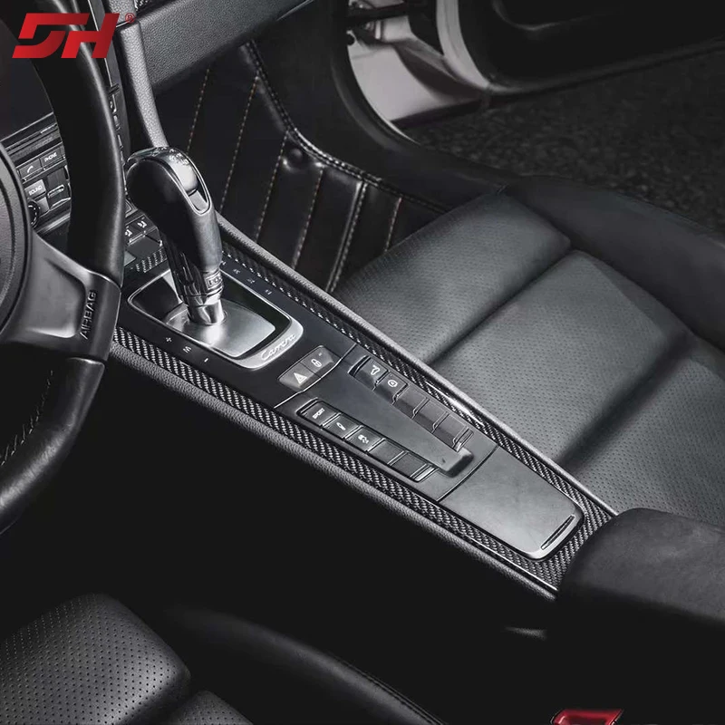 1pc Dry Carbon Fiber Stick-on Central Control Panel Decorative Frame for Porsche 718 2016- up