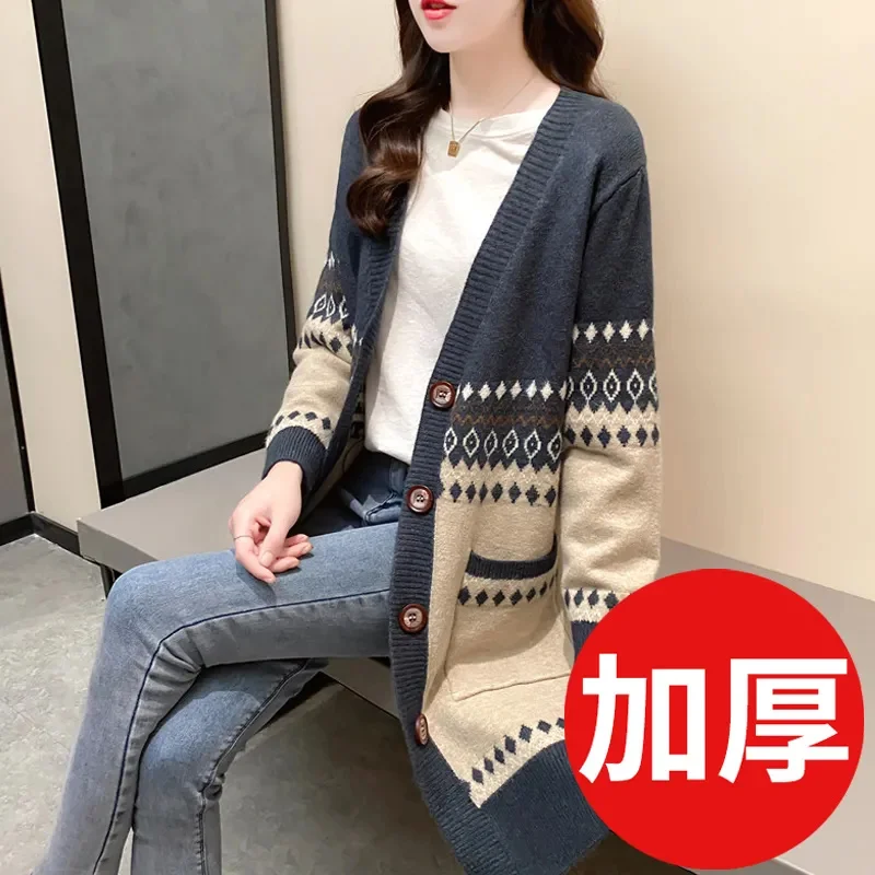 Spring, Autumn Sweater Jacket Women Cardigan Mid-length Knitwear 2025 New Jacquard Button Cardigan Knitted Top Women Button Coat