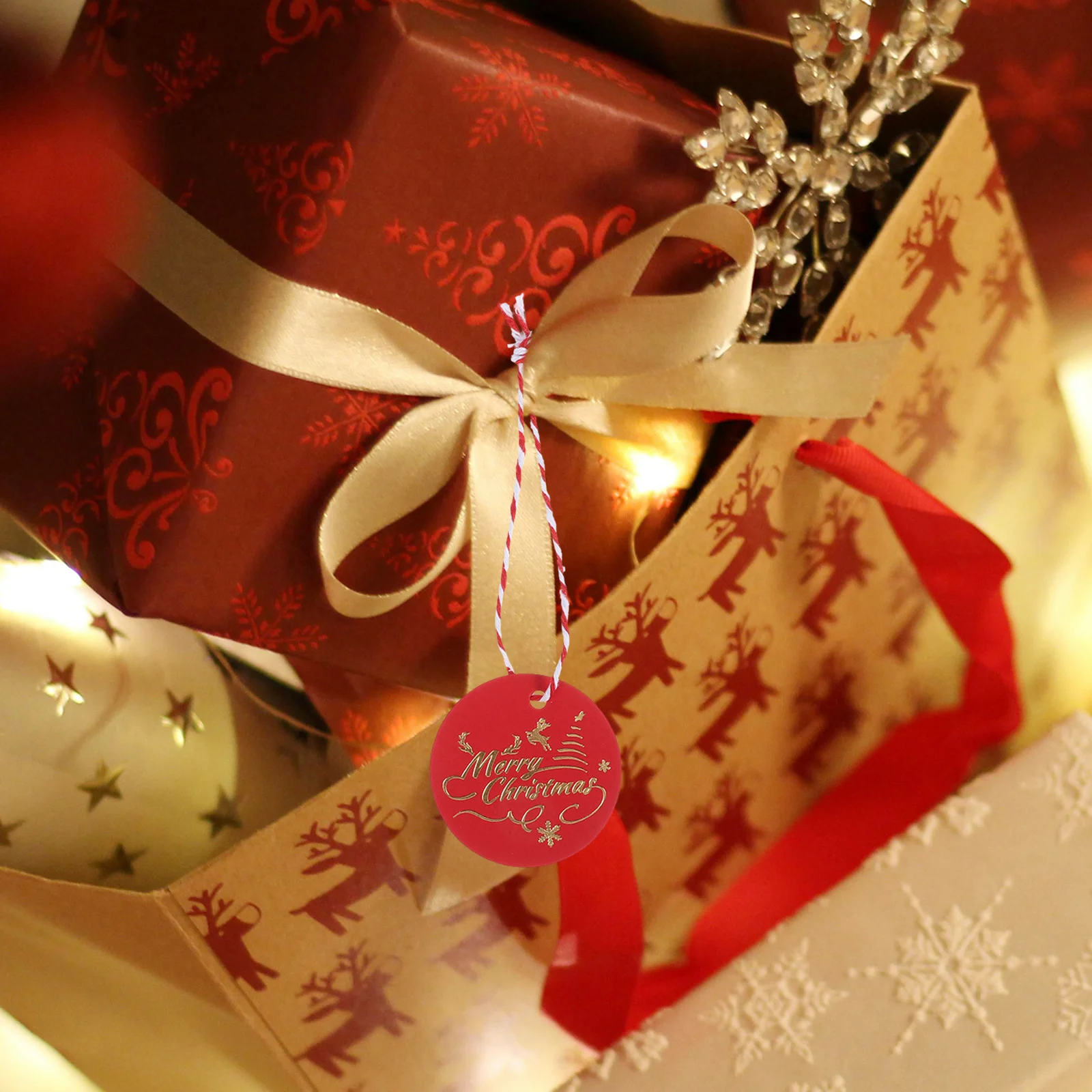 

100Pcs Gift Packaging Hanging Tags Thickened Paper Merry Christmas Message Cotton Strings Holiday Decoration DIY Gift Label
