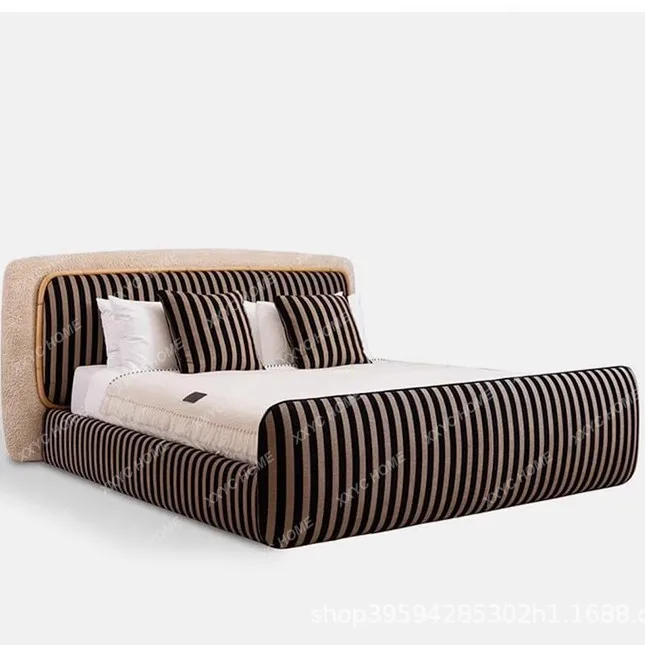 DD Color matching solid wood villa imported fabric bed high-end double bed