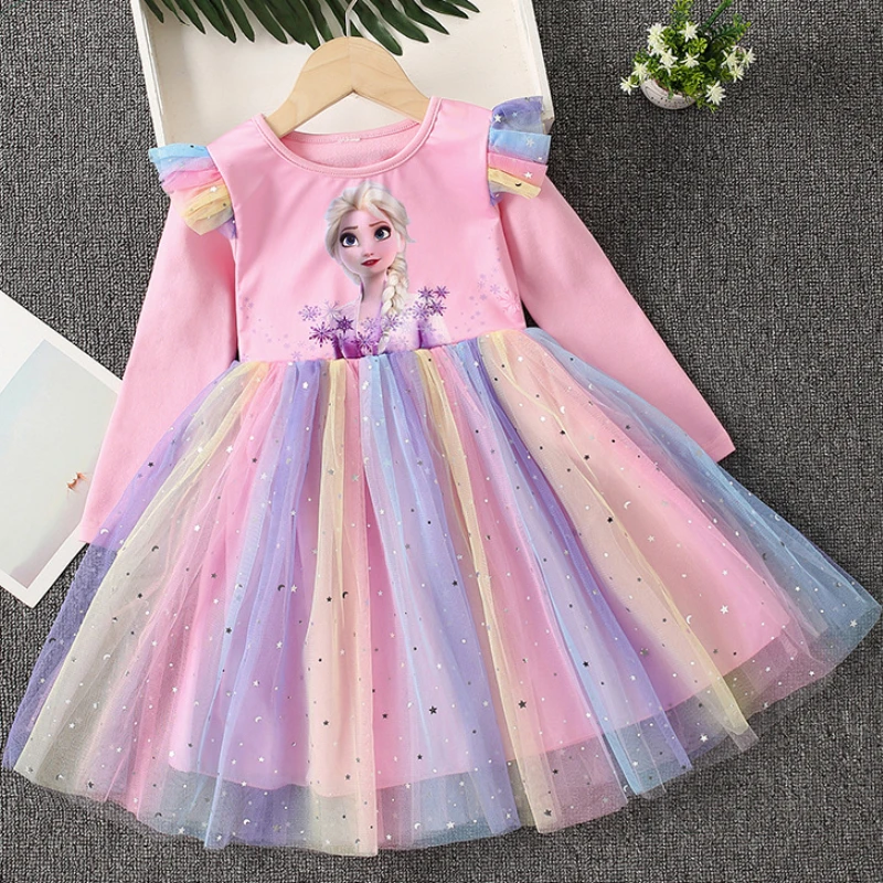 2024 nuevo vestido de princesa vestido de niñas de manga larga para ropa de fiesta para niños vestido de Frozen de Elsa vestido para niños de