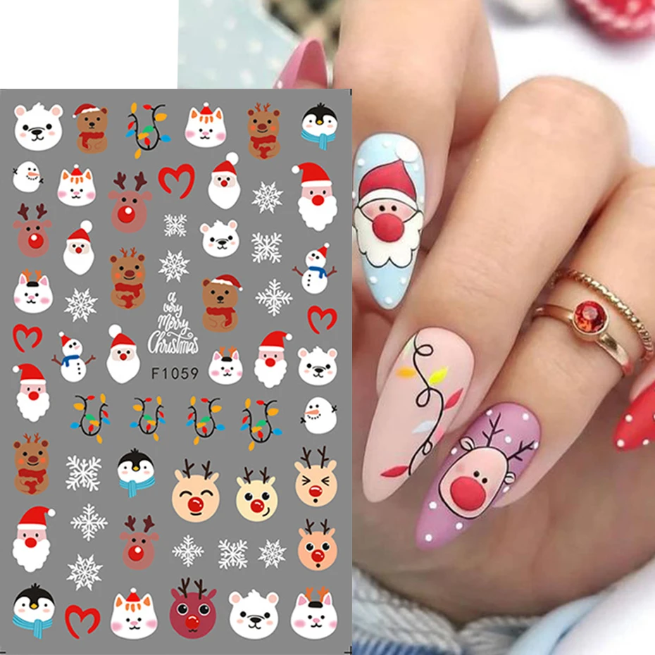 Pupazzo di neve di Natale Fiocchi di neve Adesivi per nail art Cartone animato Babbo Natale Alce Decalcomania natalizia Decalcomanie per manicure fai da te
