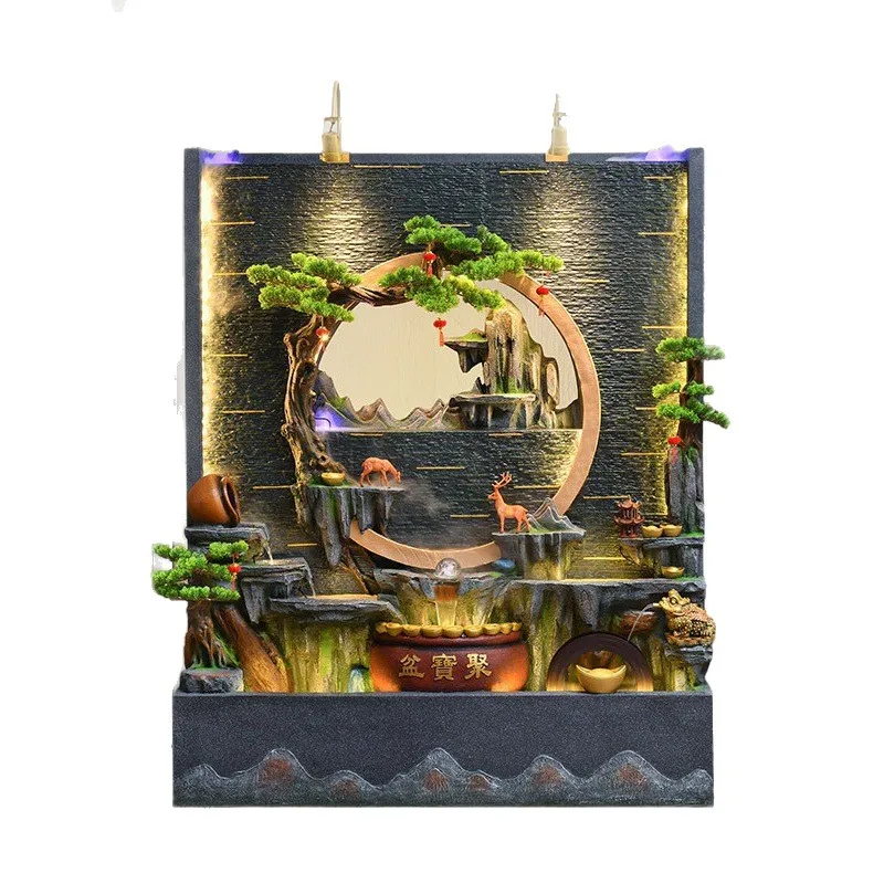 rockery flowing water curtain wall feng shui wheel, living room office screen, humidifier fish pond floor ornament