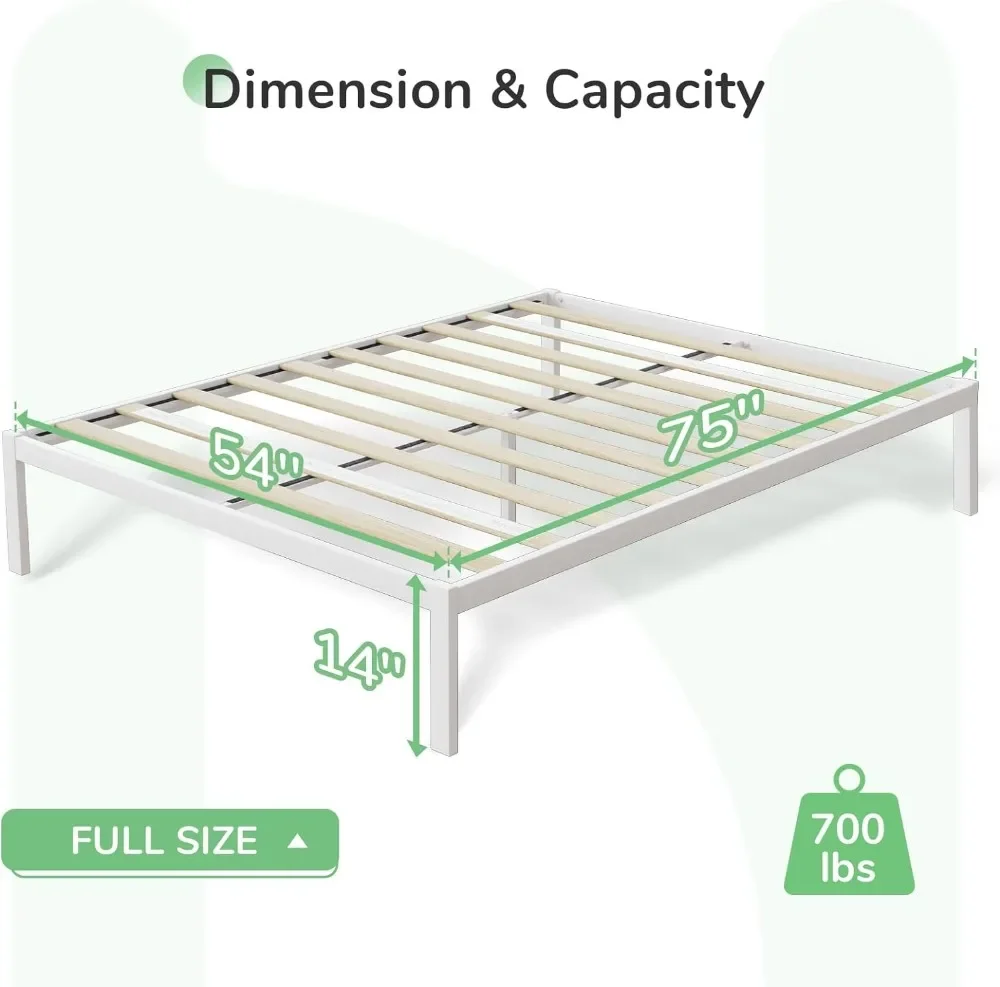 Metal Platform Bed Frame, Wood Slat Support, No Box Spring Needed, Easy Assembly, White