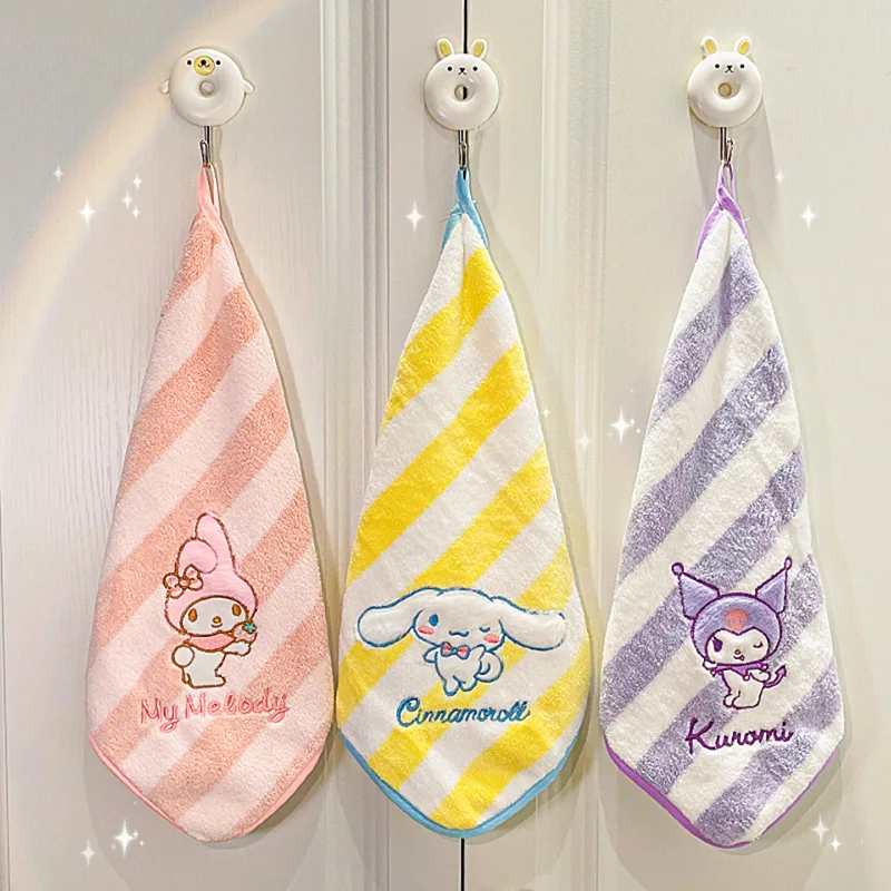 Kuromi Hand Towel Anime Cinnamoroll My Melody Kitchen Bathroom Absorbent Towel Kawaii Coral Velvet Children Washcloth