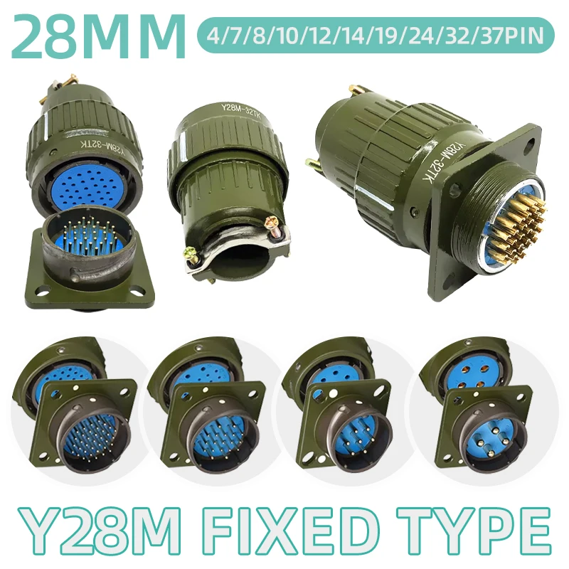 

Y28M Fixed Type 28mm Aviation Plug Socket 4/7/8/10/12/14/19/24/32/37Pin Industrie Fast Buckle Male Female Connector Army Green