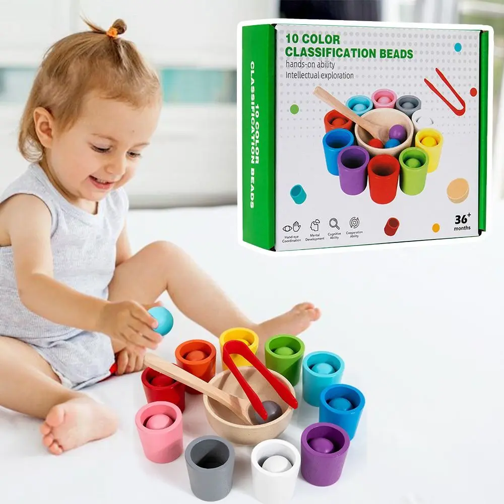 Multicolor Montessori Wooden Color Matching Wood Color Cups Matching Game Sorting Excercise Cognitive Training