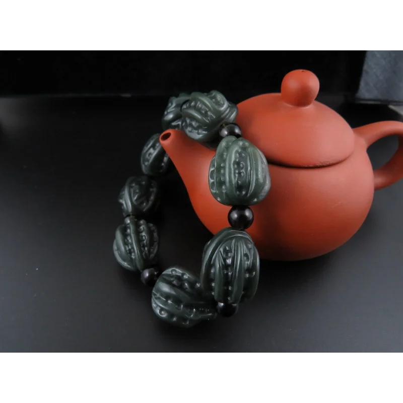 Hotan Green Jade Walnut Bracelet Men Women, Fashionable and Versatile