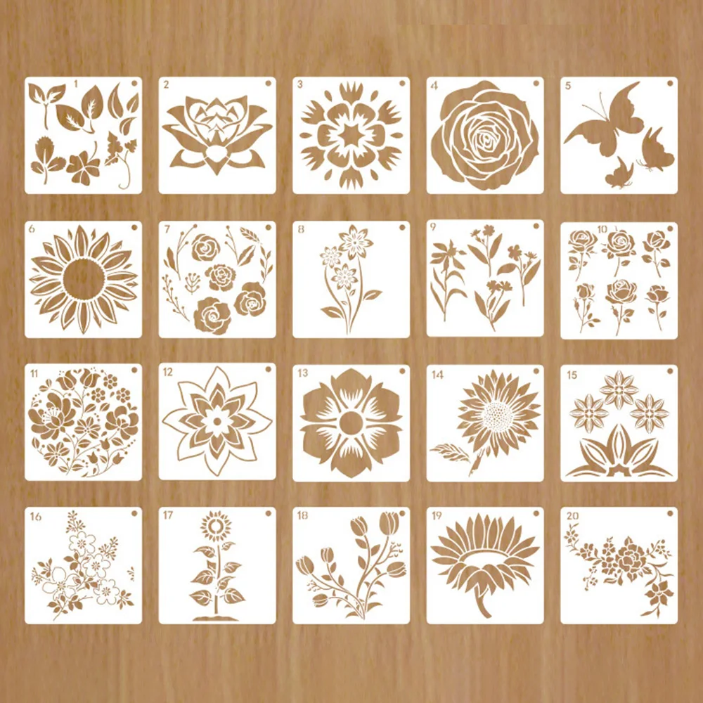 20PCS Sunflower Plant Flower Spray Painting Template DIY Hollow Formwork Hand Account Drawing Ruler Home Decor Crafts