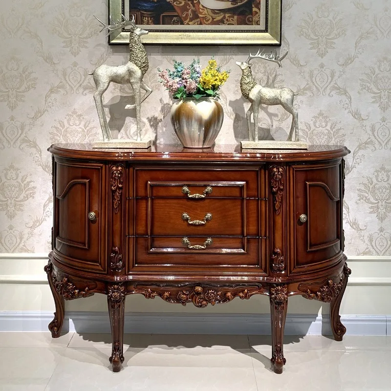 

European-style solid wood porch cabinet, foyer cabinet, retro carved light luxury luxury villa storage, home paint side cabinet