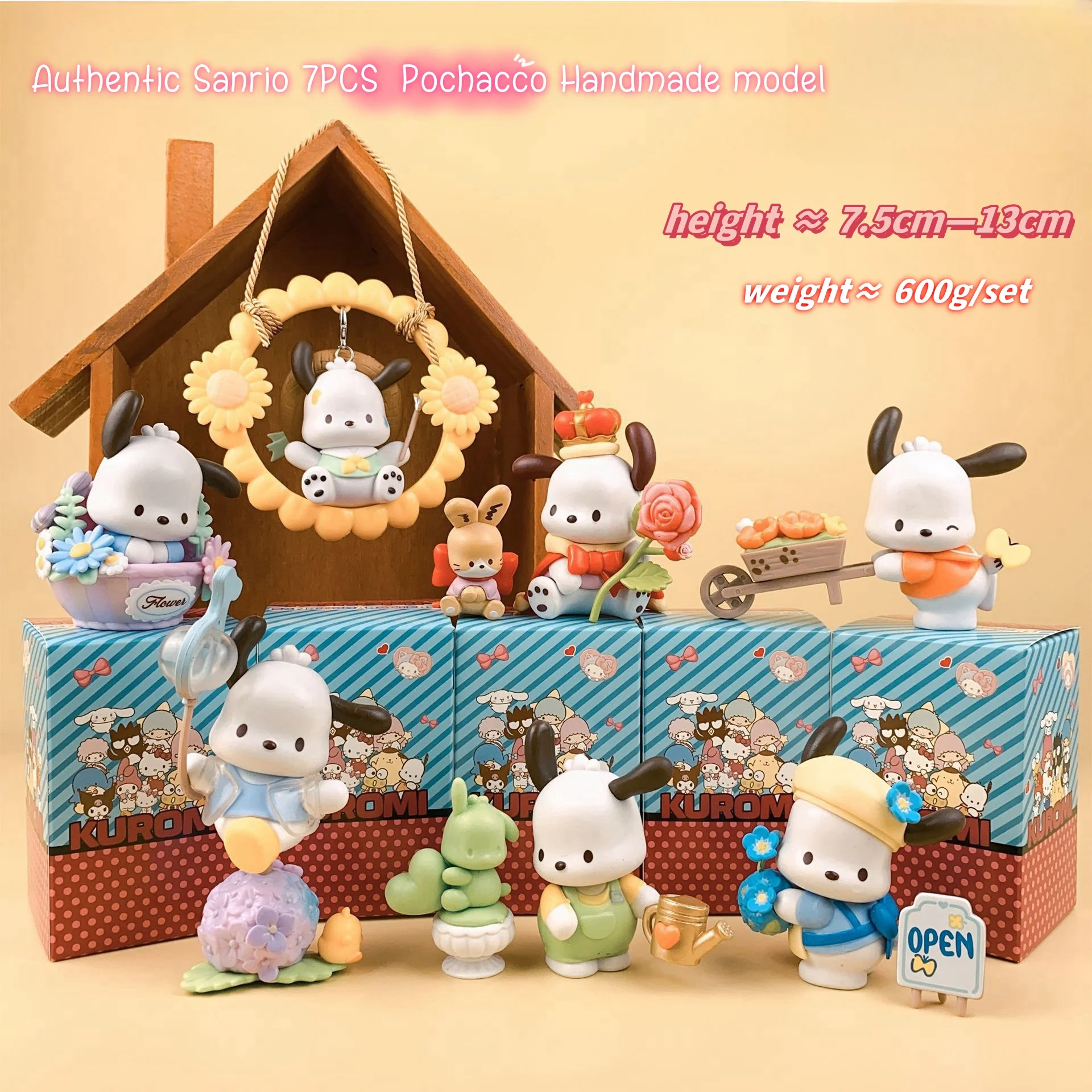 Pochacco Statue Flower and Youth Series Sanrio Doll Action Anime Figures Pochacco Doll Toys Esports Figurine Room Desktop Gifts