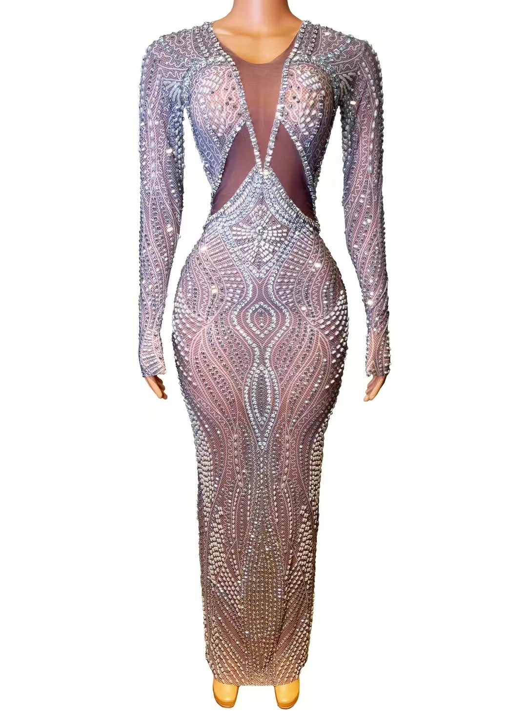 

FullRhinestone Long Dress For Women CrvstalsPear Stretch Drag Queen Costume BirthdaySinger Show Stage Wear A454