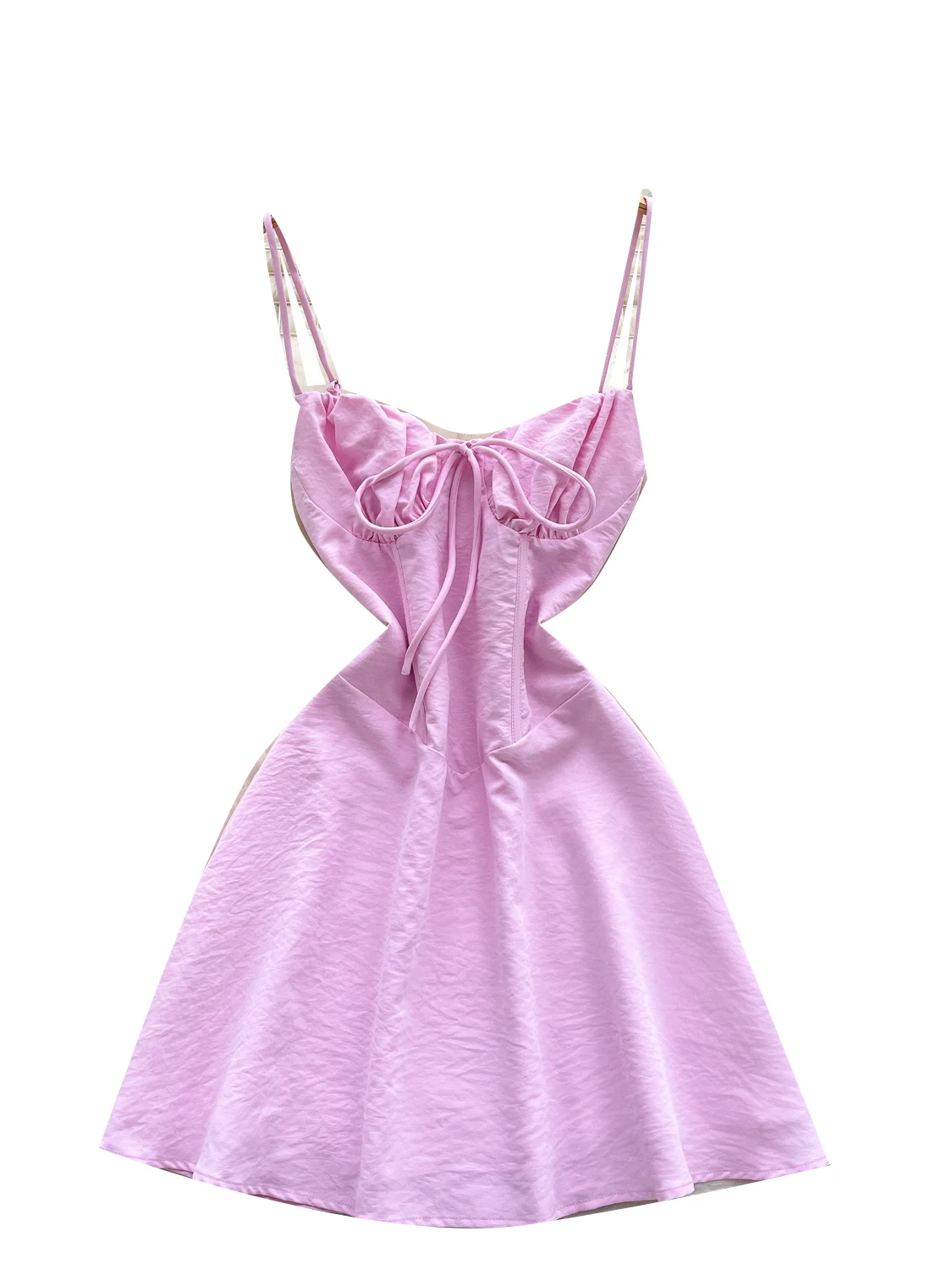 فستان صيفي نسائي بتصميم عطلة الشاطئ، برباط خلفي مثير، يبرز الخصر، تنورة قصيرة بأسلوب كوري عالي الخصر