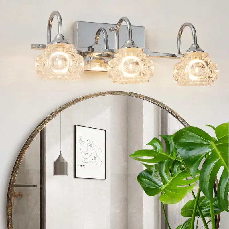 تركيبات مرآة حمام كريستالية عتيقة بلمسة نهائية من النيكل مقاس 17 بوصة مع ظلال زجاجية شفافة، بدون لمبات، تصميم أنيق لـ #1