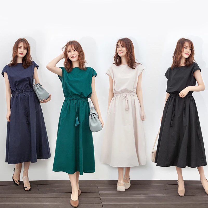 

Summer New Sle Cotton Linen ort Sve Dr Slim Waist Wide Hemline Artistic Large Size Women's Dr Thin Model