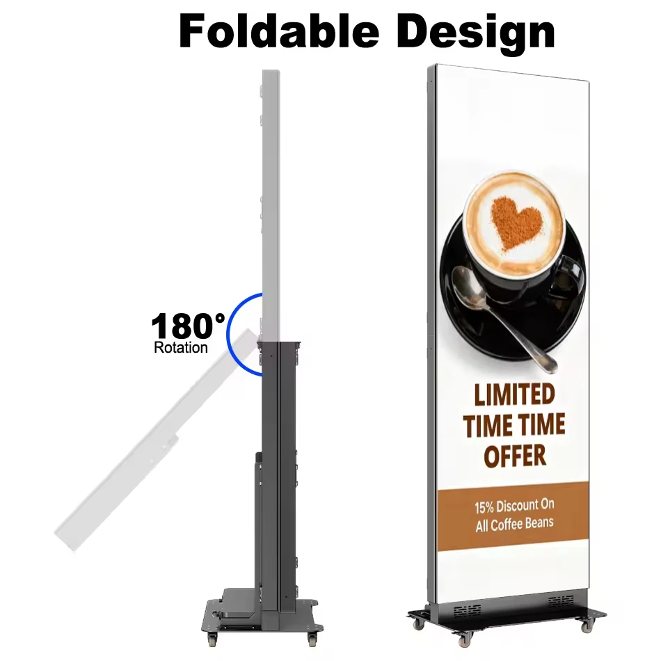 LED Poster Mirror Screen P1.8P2.5 Floor Standing Movable LED Advertising Machine LED Poster Screen