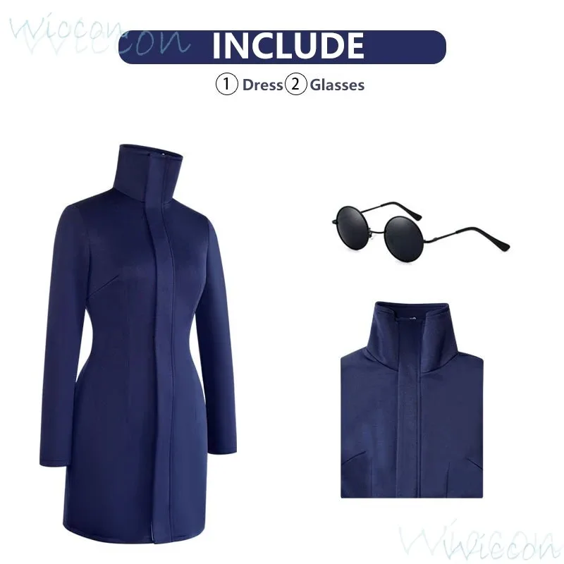 Gojo أنثى Satoru أنيمي Juju تأثيري tsu الدعامة النظارات الشمسية Kaiisen أسود أزرق كحلي فستان زي مدرسي المرأة دعوى الأبيض شعر مستعار طويل