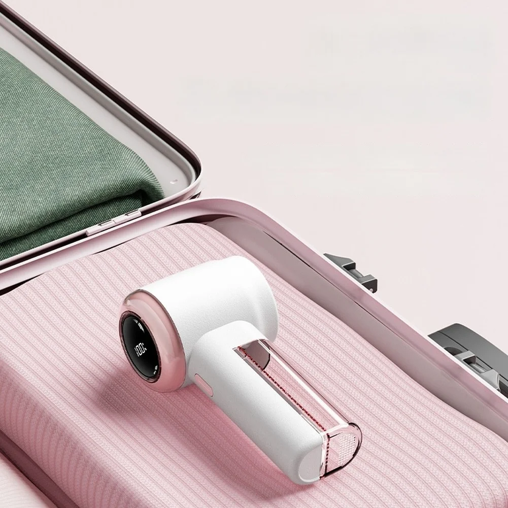 Electric Fabric Shaver Rechargeable Portable Sweater Pill Remover with Smart Display 3 Levels 6 x 8 x 14.8 cm Pink