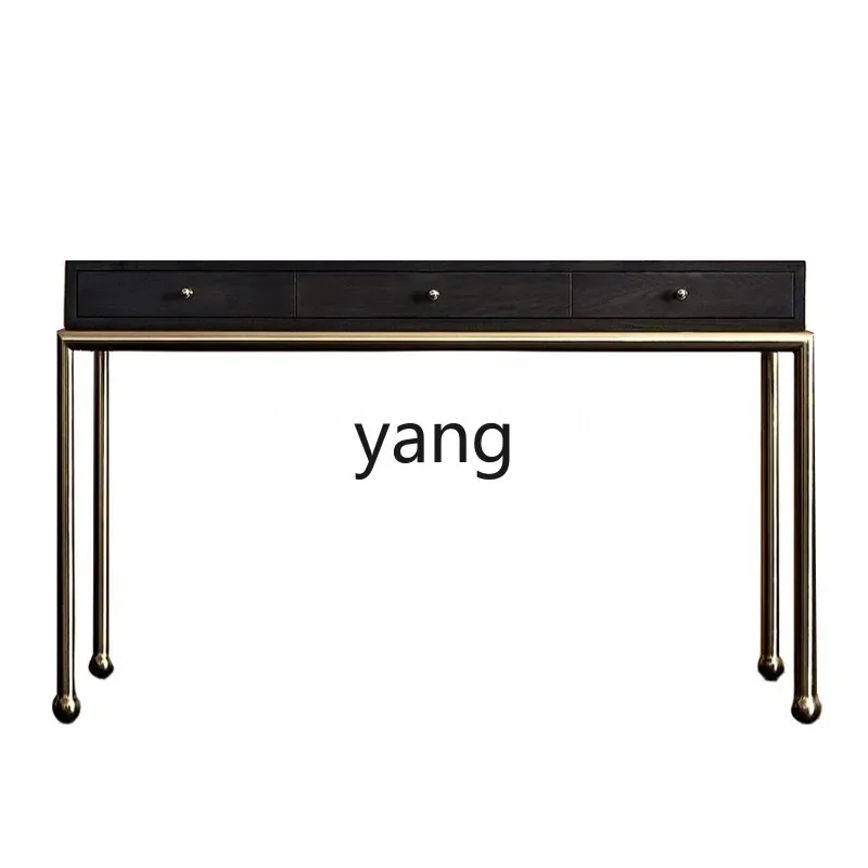 Lcx American light luxury solid wood desk home black retro writing desk French dresser