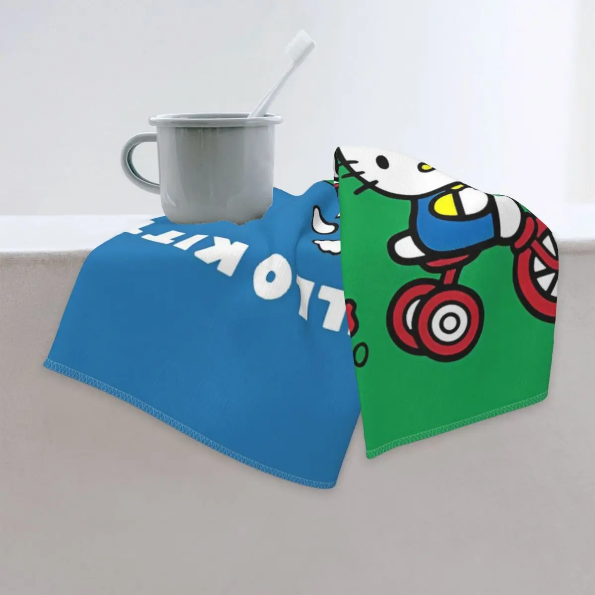 مناشف ركوب الدراجات المضحكة هالو كيتي، مناشف يد كرتونية من الألياف الدقيقة عالية الامتصاص للاستحمام في الحمام #5