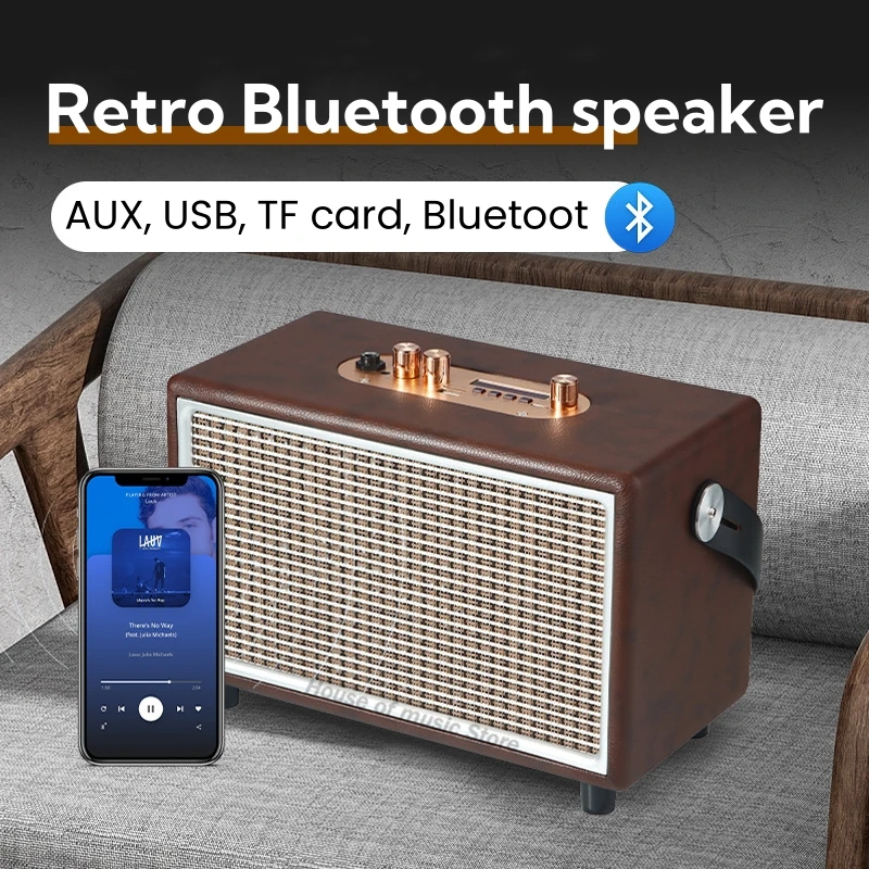 Smart Speakers 50W Peak Power Outdoor Retro Wooden Grain Bluetooth Speaker Portable Column Hi-fi Stereo Sound M7 Caixa De Som