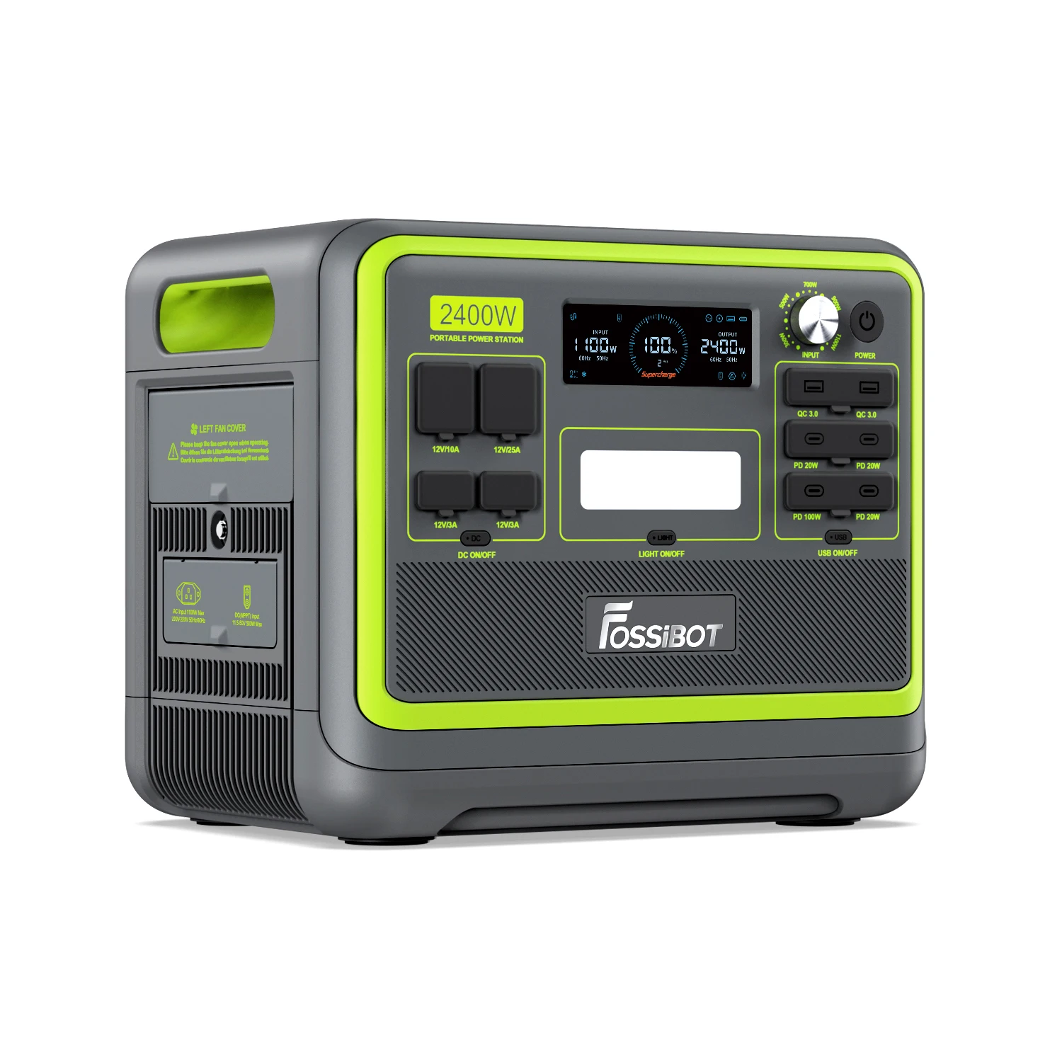 FOSSiBOT Tragbare Powerstation 2048 Wh/640000 mAh LiFePO4, 3 x 230 V AC-Ausgänge 2400 W (4800 W Spitzenleistung) Solargenerator, Tragbare Stromversorgung, Energiespeicher, für Outdoor-Reisen und