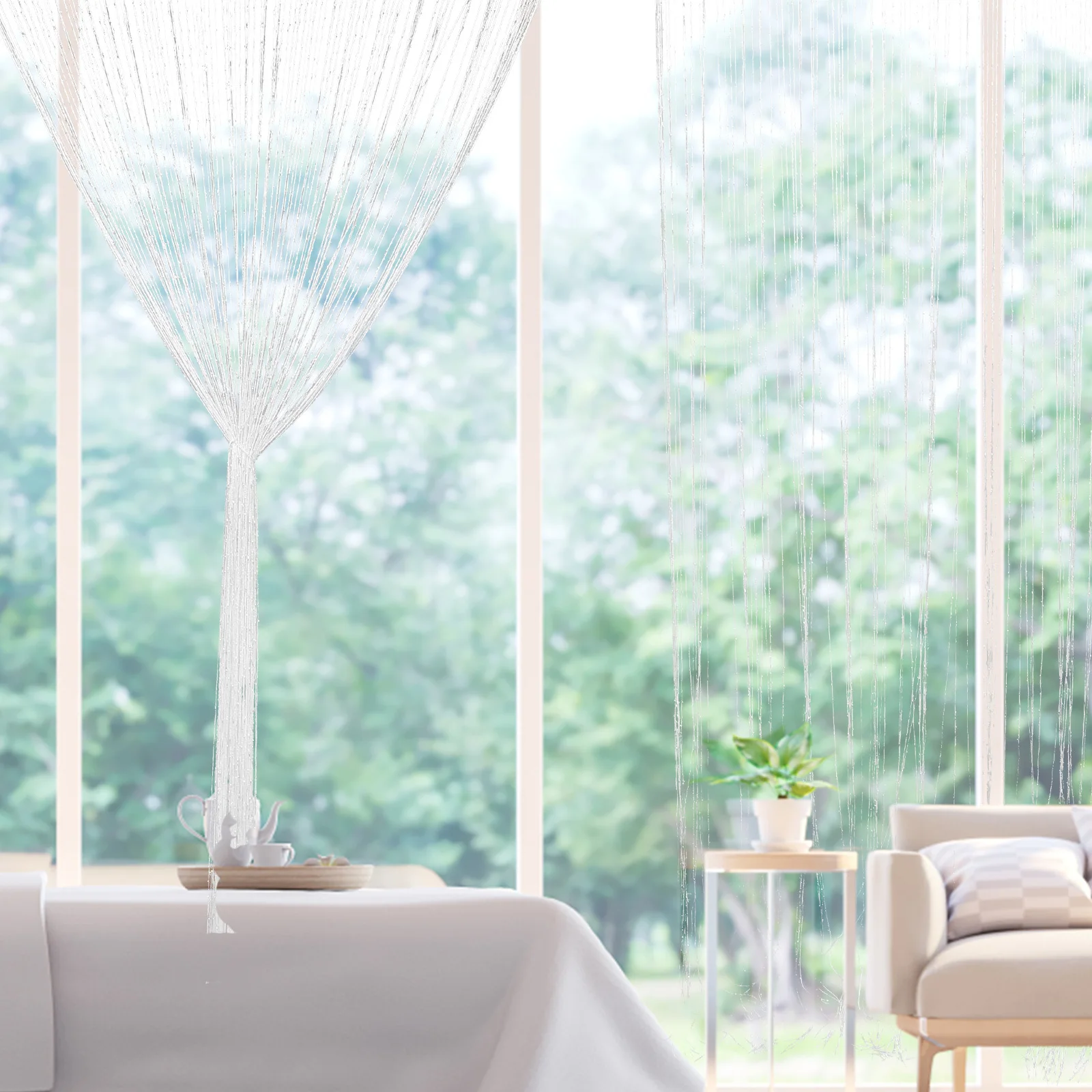 2Pcs Silver Thread String Curtains Colorful Hanging Curtain for Doorway Room Divider Photo Background Party Decoration