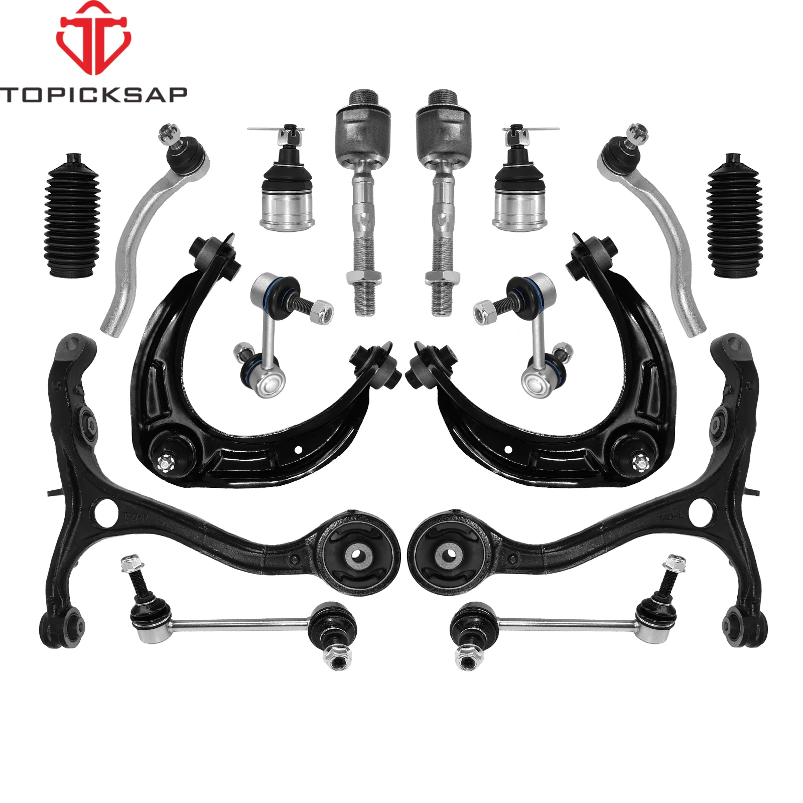 TOPICKSAP 16pcs Front Upper & Lower Control Arms Sway Bar Tie Rods Boots Kits for Honda Accord 2008 2009 2010 - 2012 51510TA0A03