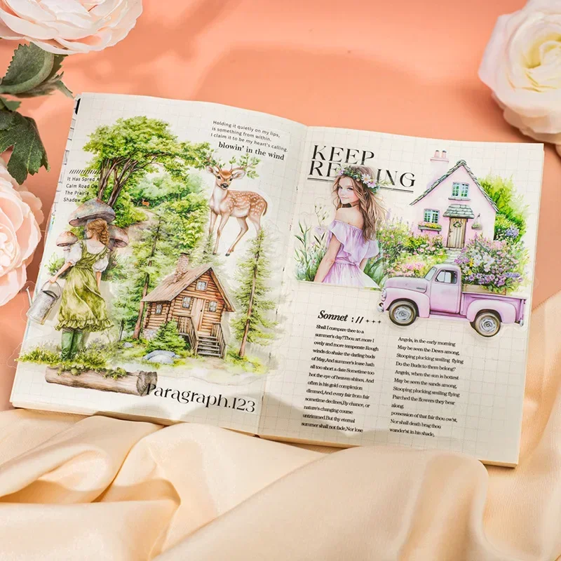 20 Stück Blumen gehen Romantik Garten Charakter Landschaftsbau PET Aufkleber Mädchen Picks täglich Garten Hintergrund Scrapbook 145 * 92 mm