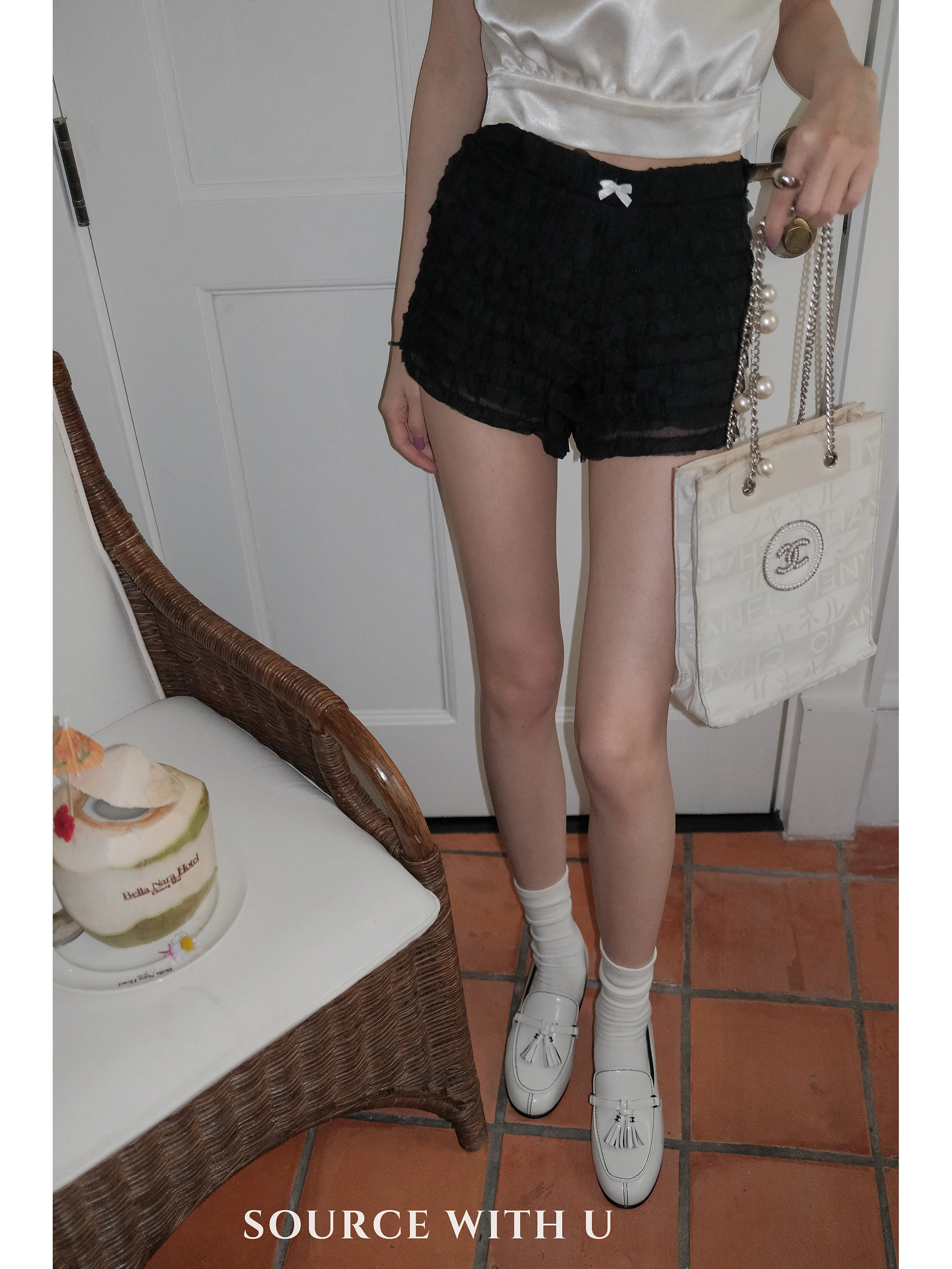 

SourceWithU Moonlight Letter 2 Colors Different Version Ballet Girl Lace Trim Slim Pure Color Shorts Women's Fashion Casual P...