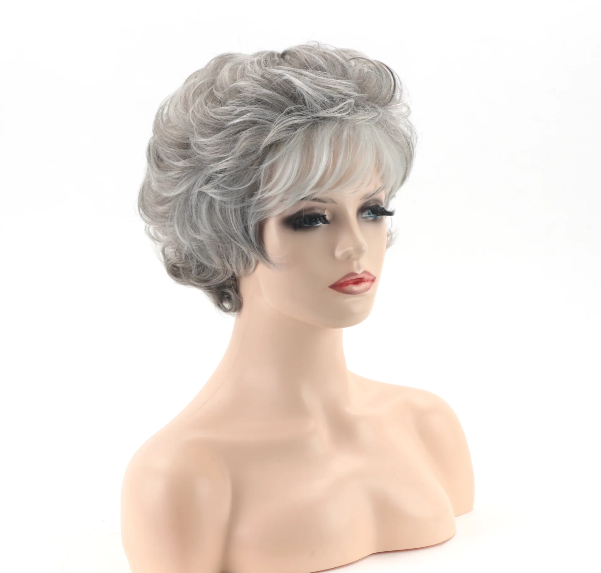 Short Gray Bob Wavy Wigs for Women Synthetic Wigs Natural Looking Heat Resistant Wigs